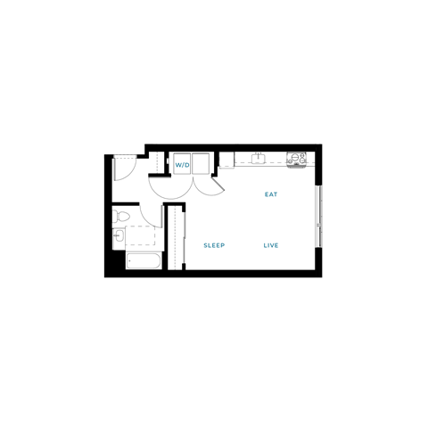 Floor plan for studio, 1 bath, 475 sqft